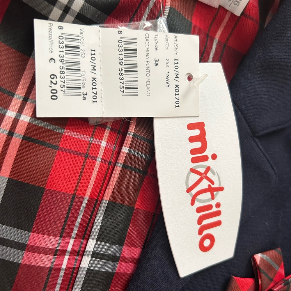 European Stylish navy Blazer with Red Plaid Lining Sz 3T girls - Picture 5 of 6